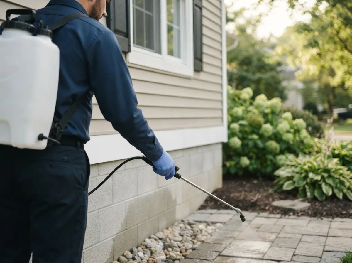 Pest control technician inspecting a home in New Berlin, IL